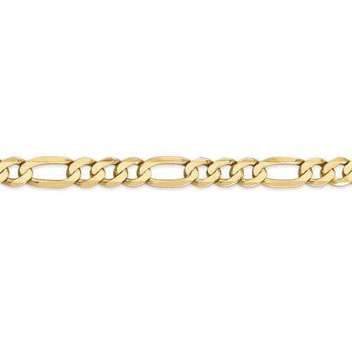 14K Yellow Gold 7mm Flat Figaro Bracelet Anklet Choker Necklace Pendant Chain