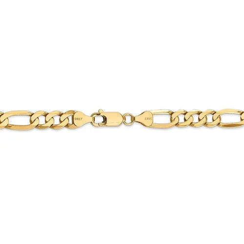 14K Yellow Gold 7mm Flat Figaro Bracelet Anklet Choker Necklace Pendant Chain