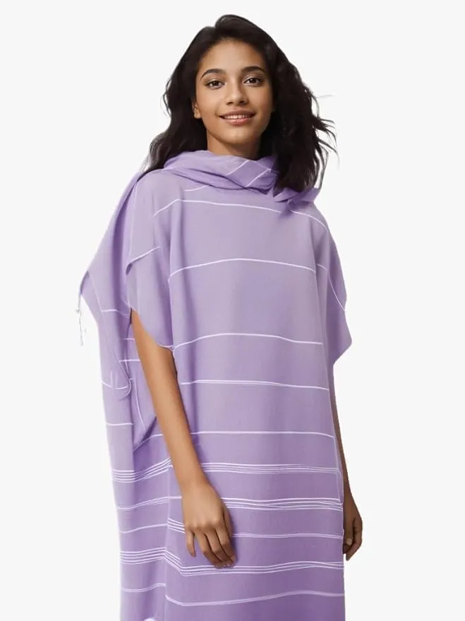 1pcs Large Turkish Cotton Poncho Towel Surf Poncho Changing Towel Robe with Hood and Front Pocket Absorbent Wearable Towel Hooded Beach Towel for Adult Man Women Beach Pool (Purple, Large)
