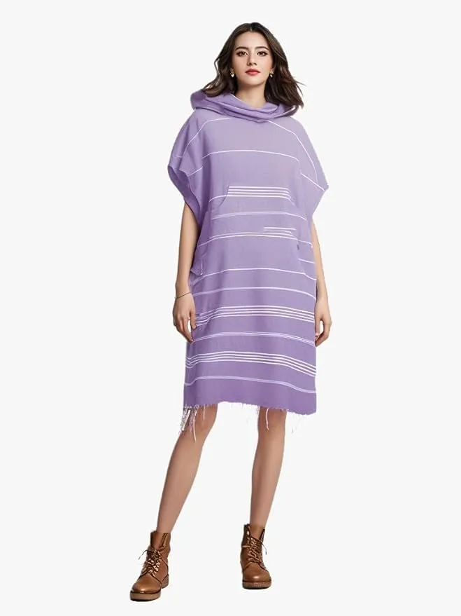 1pcs Large Turkish Cotton Poncho Towel Surf Poncho Changing Towel Robe with Hood and Front Pocket Absorbent Wearable Towel Hooded Beach Towel for Adult Man Women Beach Pool (Purple, Large)