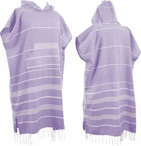 1pcs Large Turkish Cotton Poncho Towel Surf Poncho Changing Towel Robe with Hood and Front Pocket Absorbent Wearable Towel Hooded Beach Towel for Adult Man Women Beach Pool (Purple, Large)