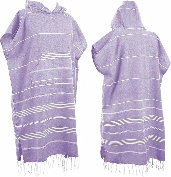1pcs Large Turkish Cotton Poncho Towel Surf Poncho Changing Towel Robe with Hood and Front Pocket Absorbent Wearable Towel Hooded Beach Towel for Adult Man Women Beach Pool (Purple, Large)