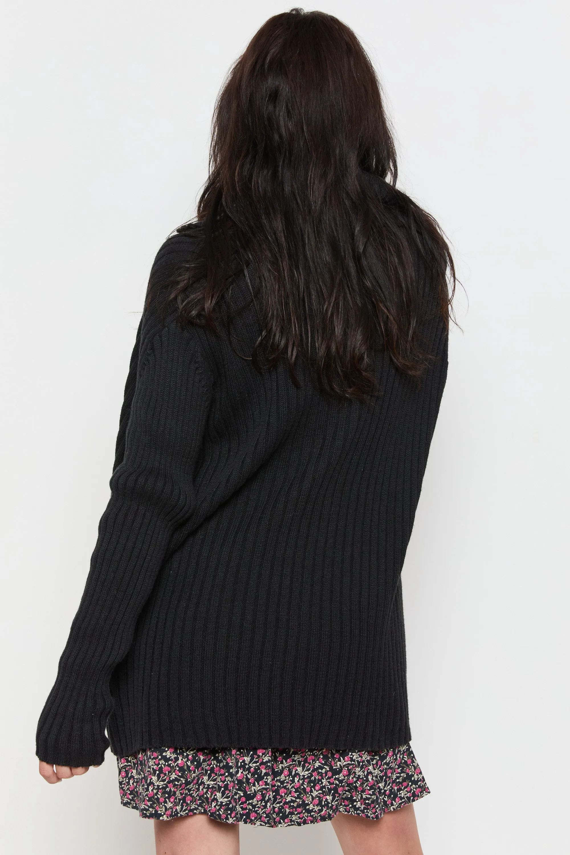 90s Ink Ribbed Wooden Button Cardigan XL