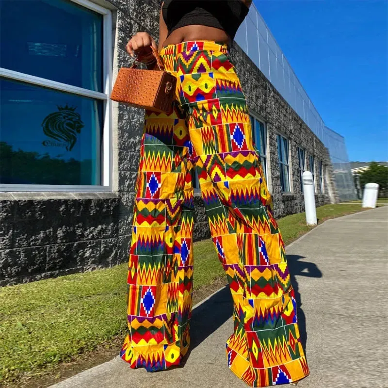 Afrocentric Boho Wide Leg Pants (Elastic Waist/Size S-XXL)