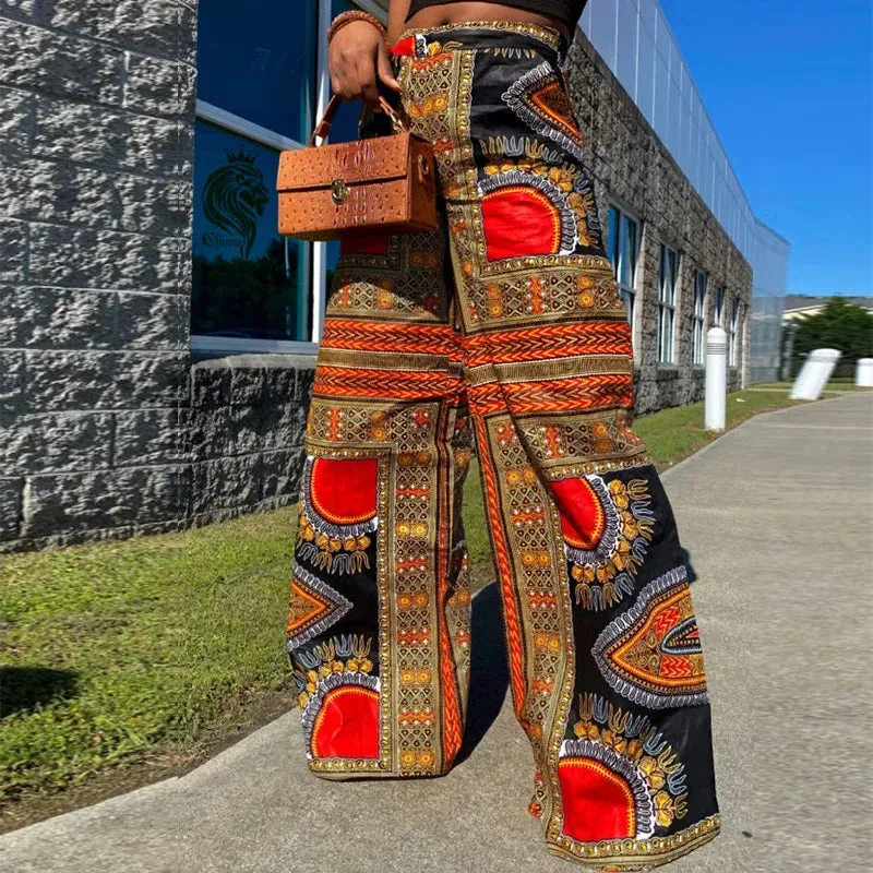 Afrocentric Boho Wide Leg Pants (Elastic Waist/Size S-XXL)