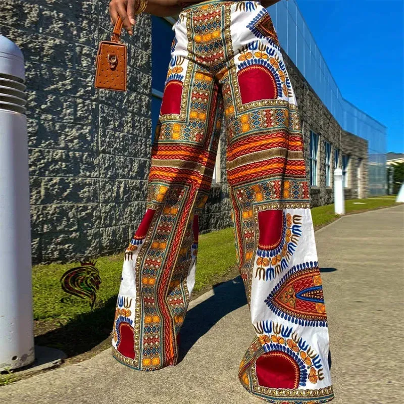 Afrocentric Boho Wide Leg Pants (Elastic Waist/Size S-XXL)