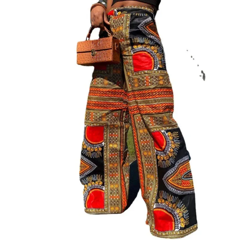 Afrocentric Boho Wide Leg Pants (Elastic Waist/Size S-XXL)