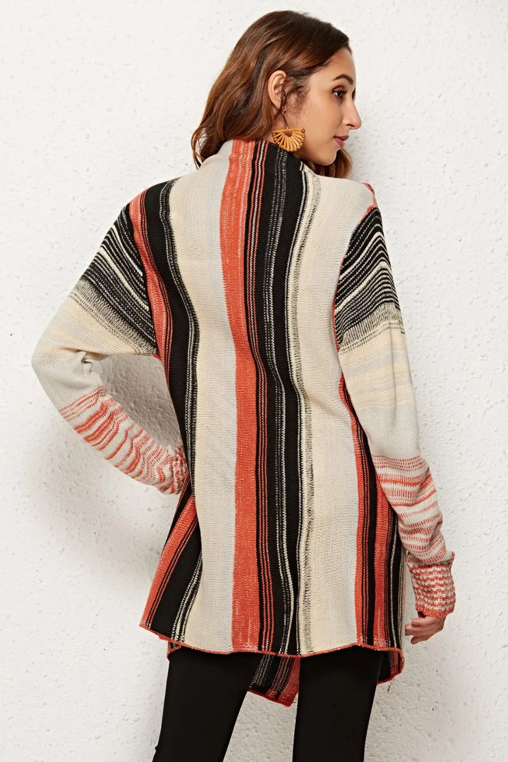 Angel Wings Striped Tassel Detail One-Button Cardigan