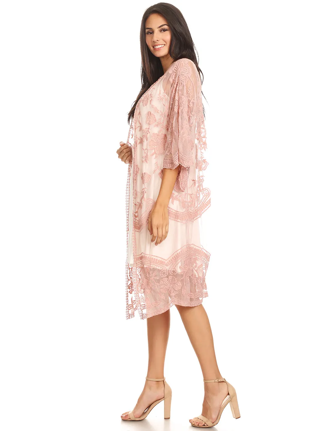 Anna-Kaci Women's Long Embroidered Floral Butterfly Kimono Cover Up Cardigan