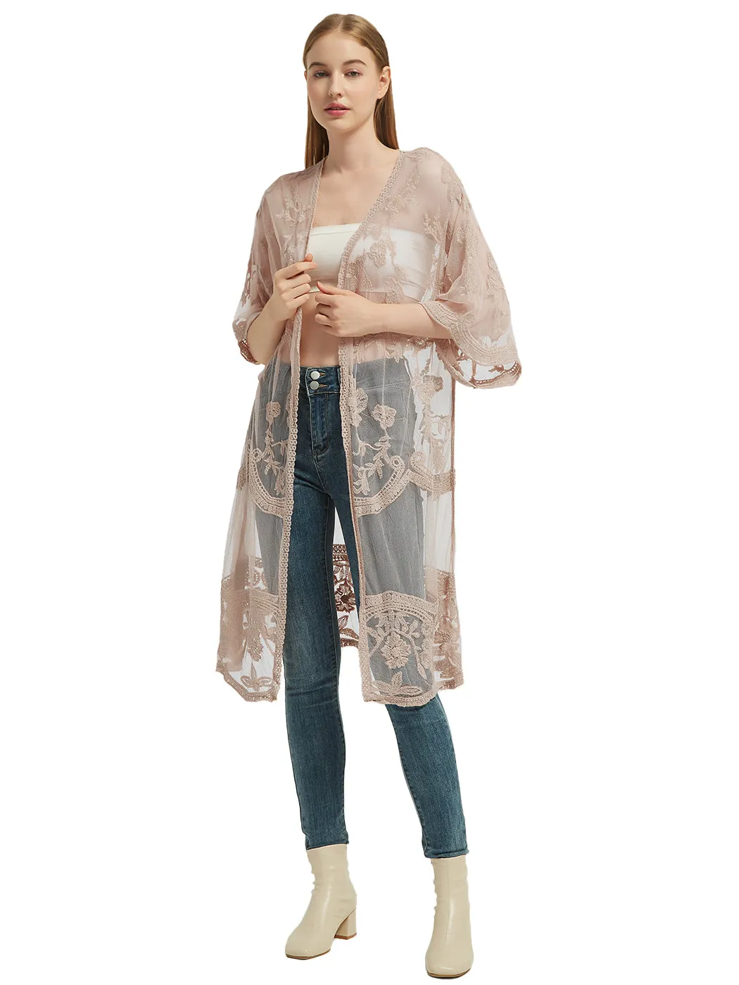 Anna-Kaci Women's Long Embroidered Floral Butterfly Kimono Cover Up Cardigan