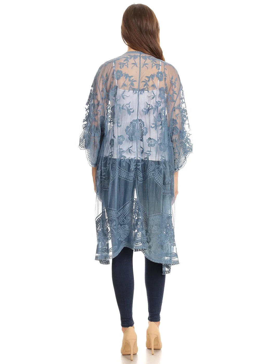 Anna-Kaci Women's Long Embroidered Floral Butterfly Kimono Cover Up Cardigan
