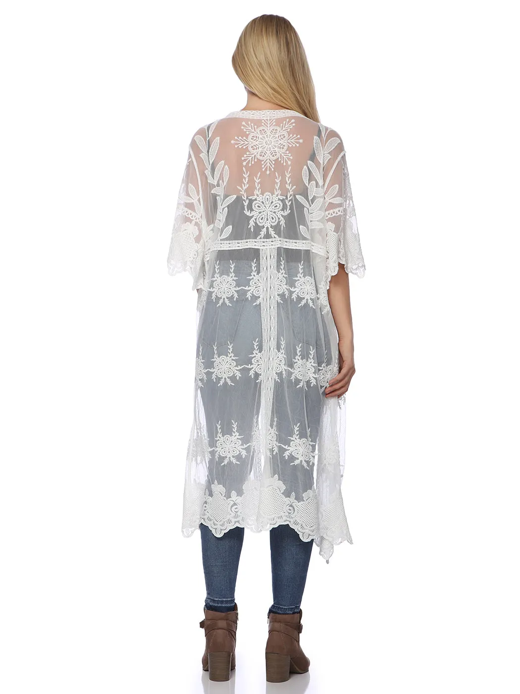 Anna-Kaci Women's Long Embroidered Floral Butterfly Kimono Cover Up Cardigan