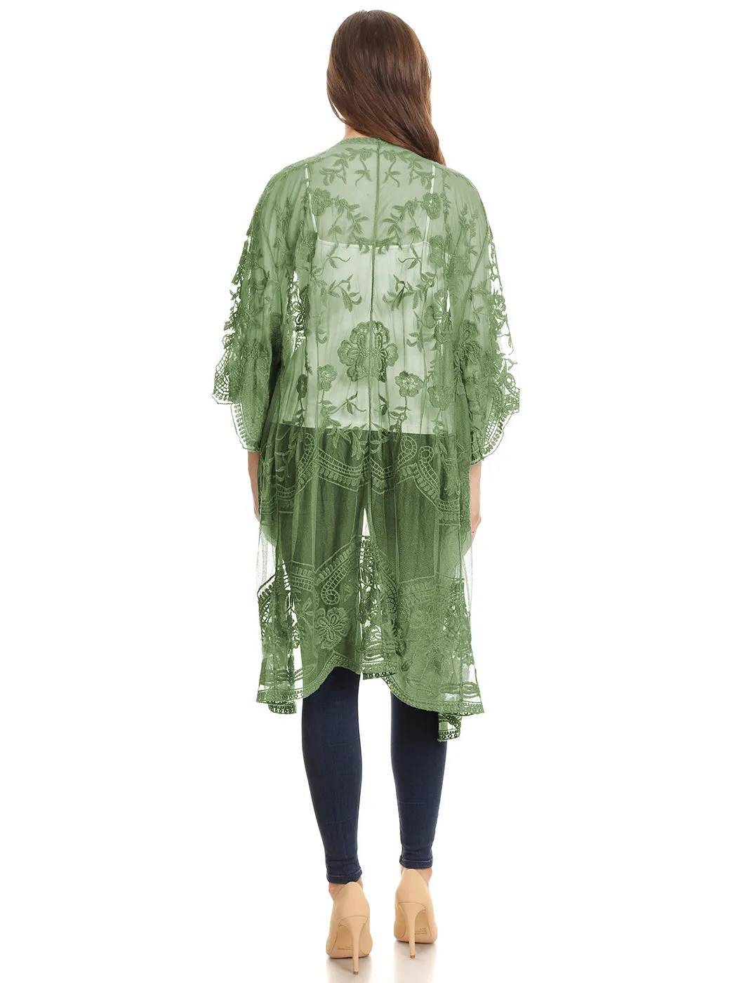 Anna-Kaci Women's Long Embroidered Floral Butterfly Kimono Cover Up Cardigan