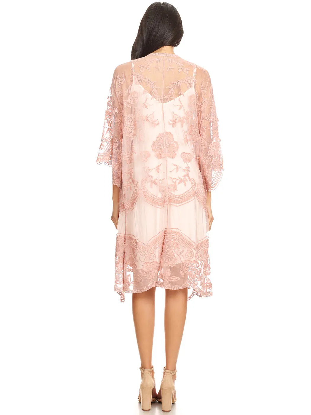 Anna-Kaci Women's Long Embroidered Floral Butterfly Kimono Cover Up Cardigan