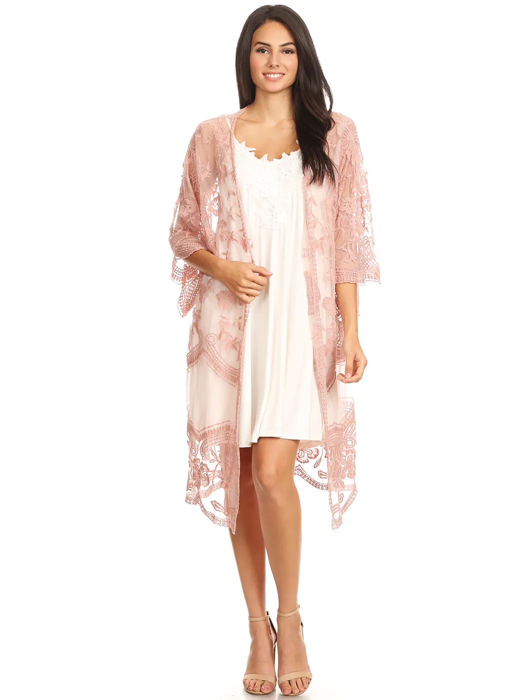 Anna-Kaci Women's Long Embroidered Floral Butterfly Kimono Cover Up Cardigan