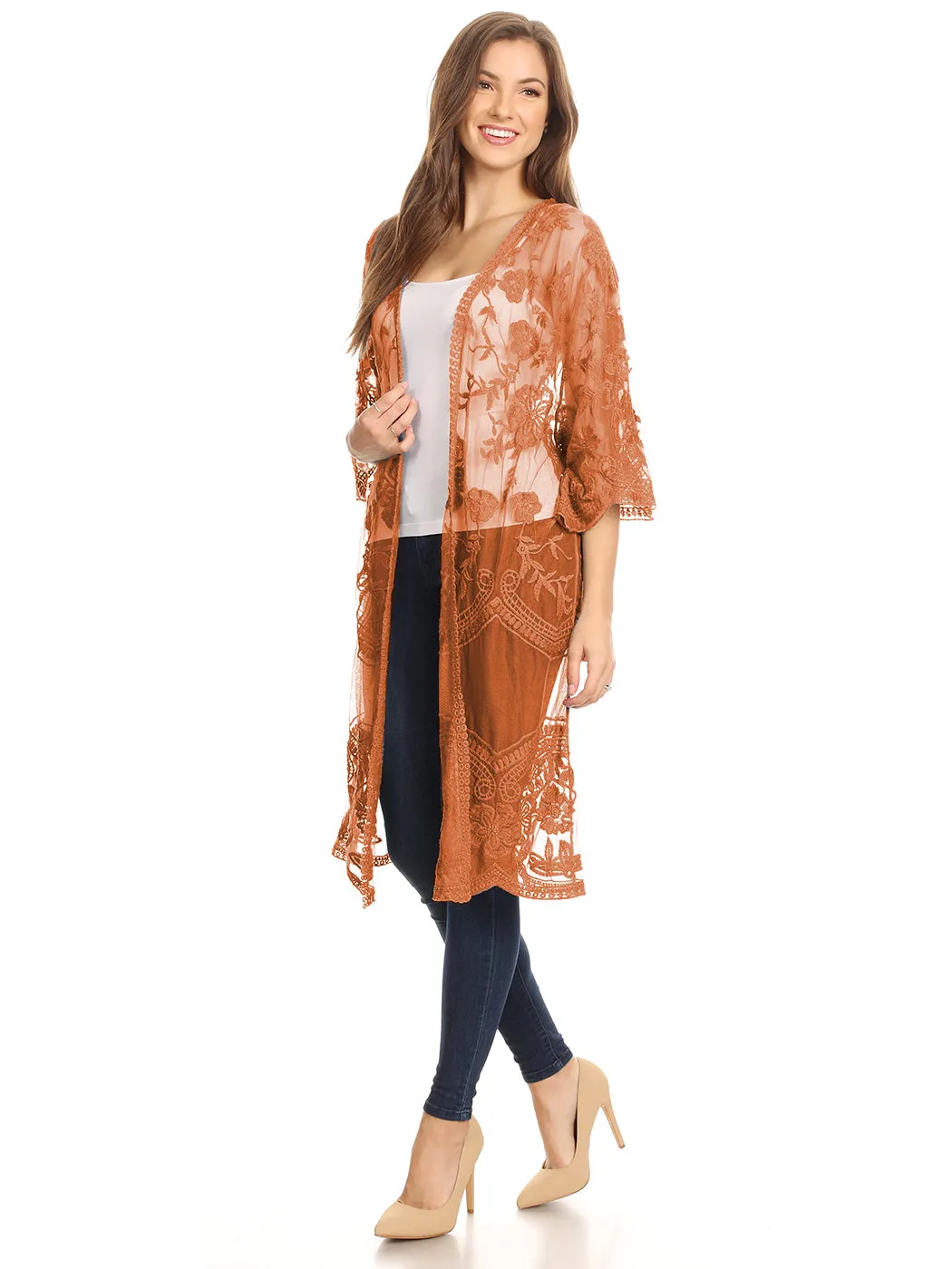 Anna-Kaci Women's Long Embroidered Floral Butterfly Kimono Cover Up Cardigan