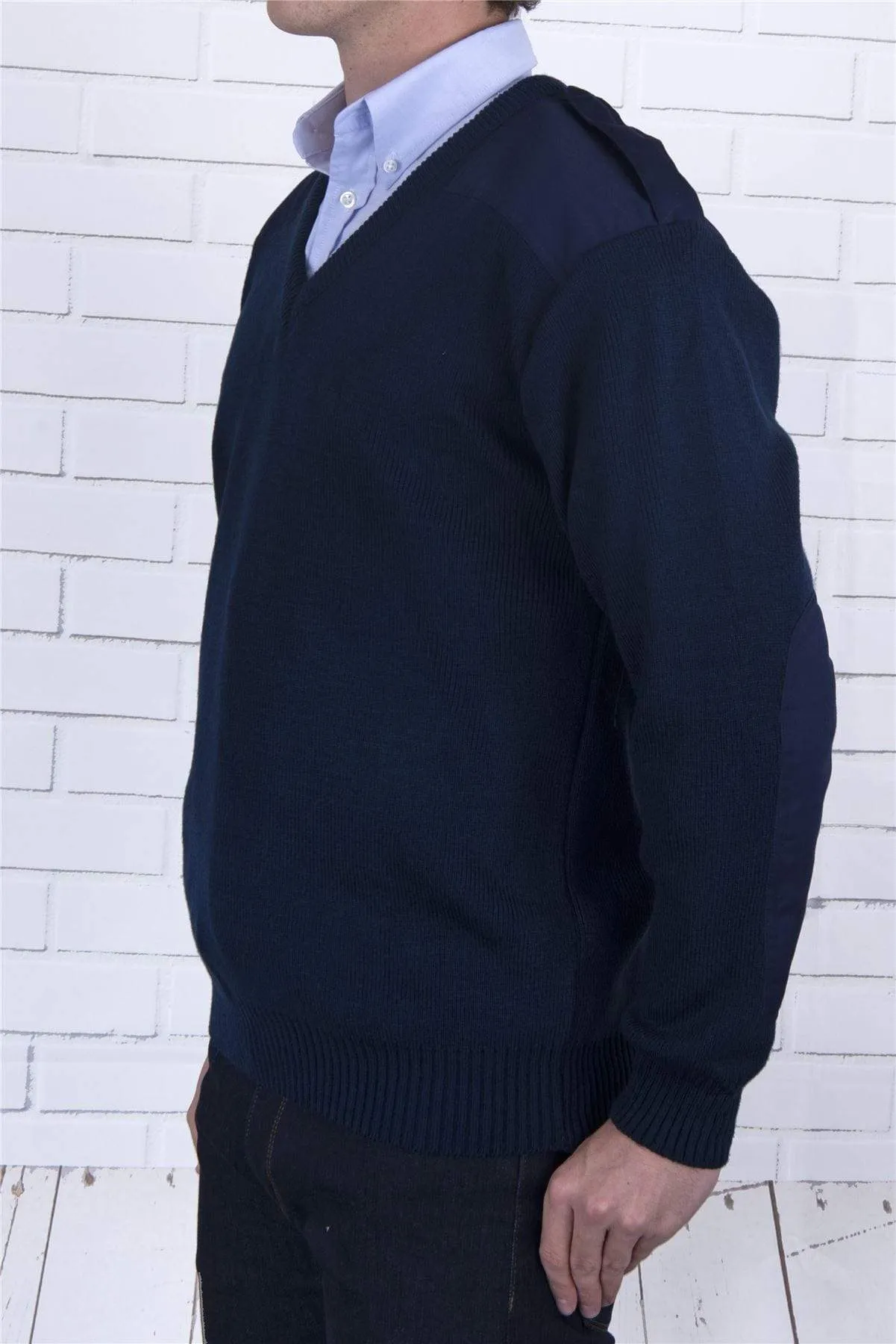 Balmoral Men V-Neck Nato Epaulette Long Sleeve Sweater Jumper