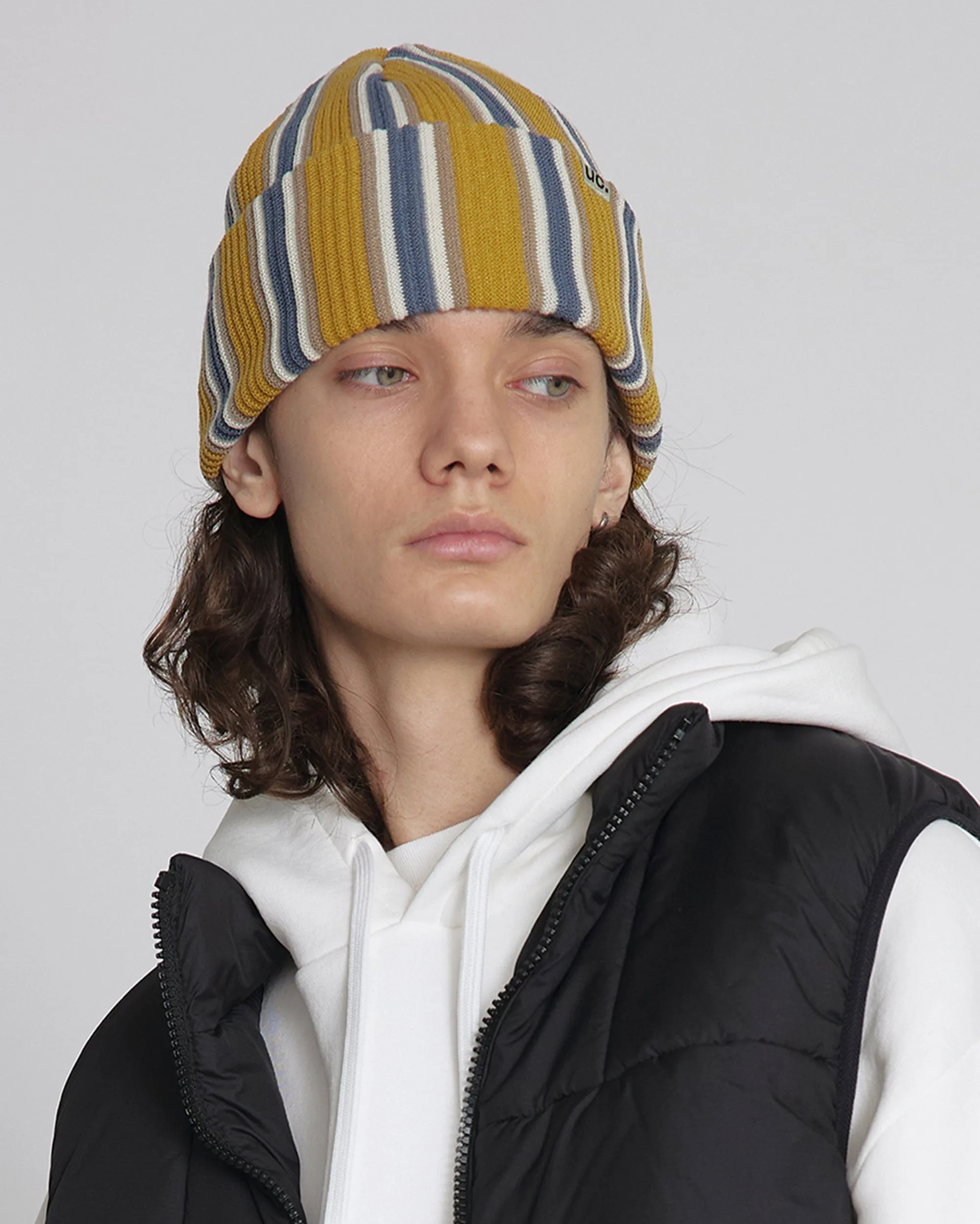BEANIE / VERTICAL STRIPE / MUSTARD