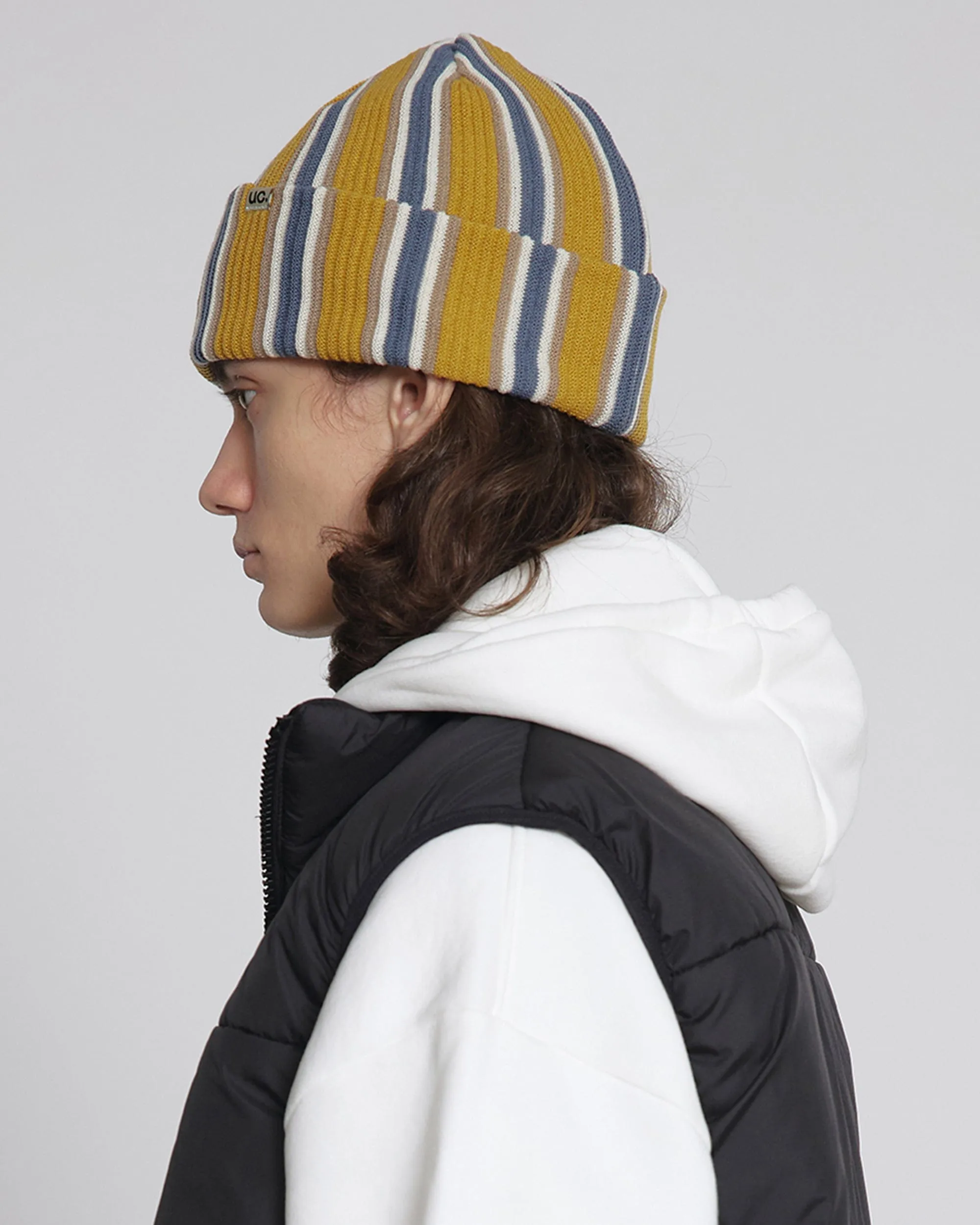 BEANIE / VERTICAL STRIPE / MUSTARD