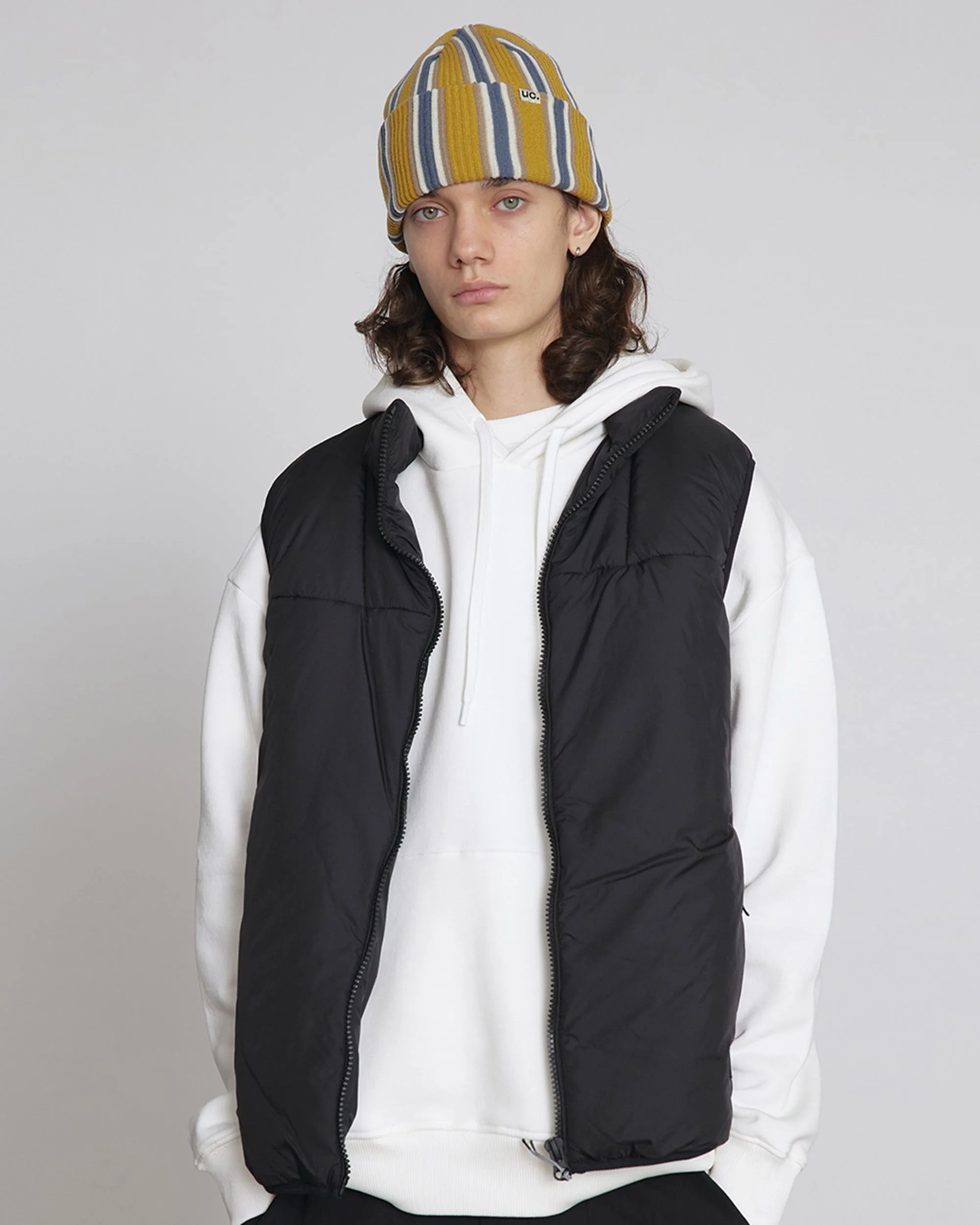 BEANIE / VERTICAL STRIPE / MUSTARD