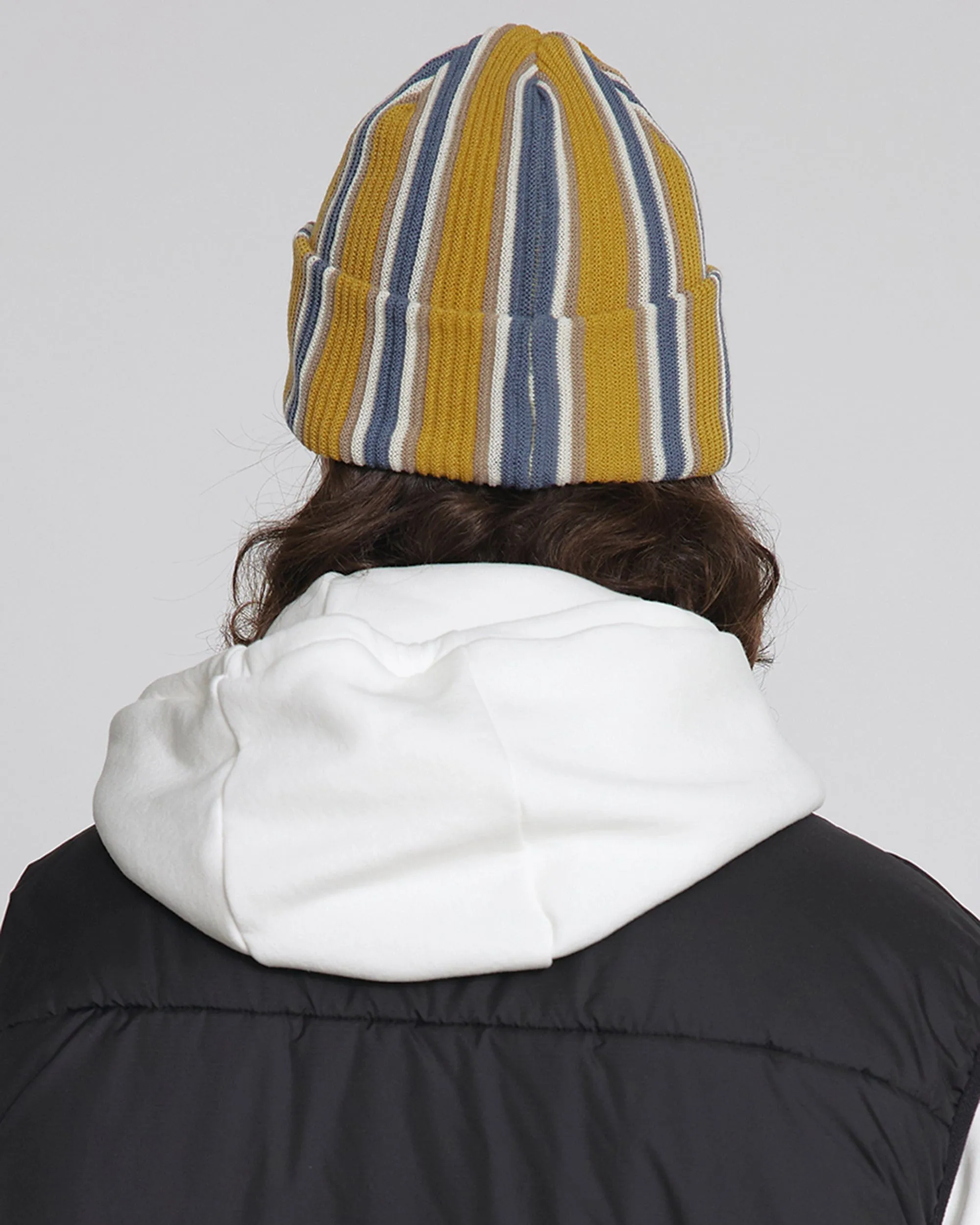 BEANIE / VERTICAL STRIPE / MUSTARD