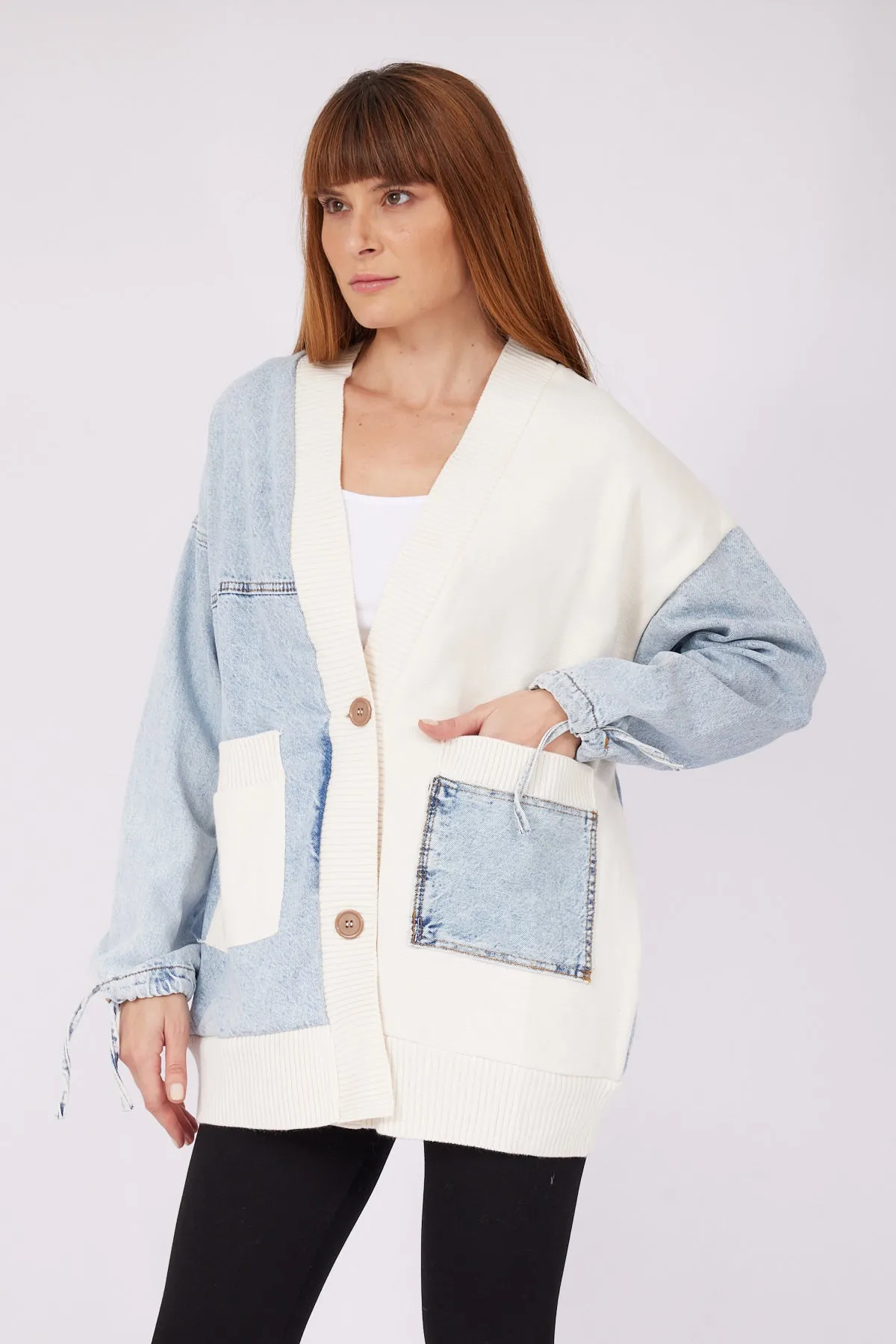 BEIGE COVERED JEAN CARDIGAN