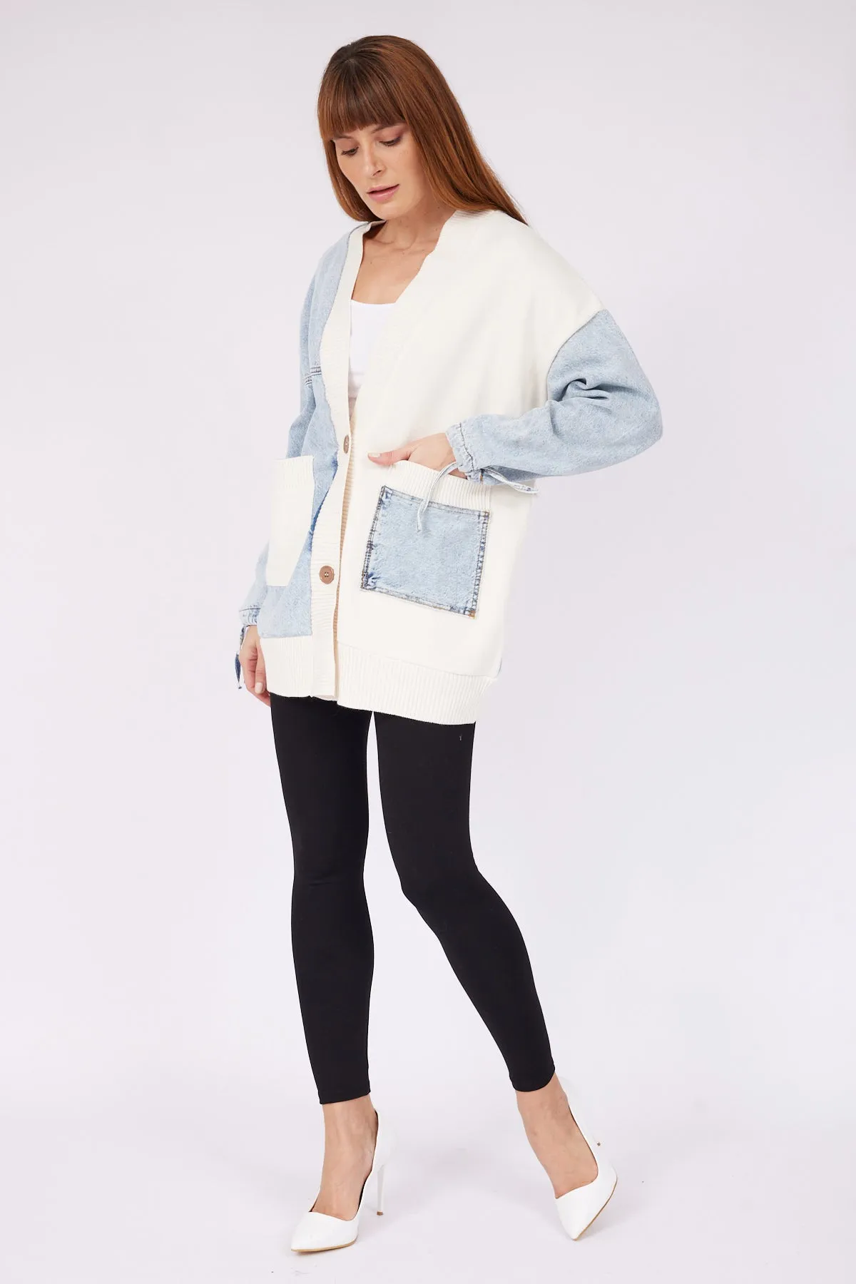 BEIGE COVERED JEAN CARDIGAN