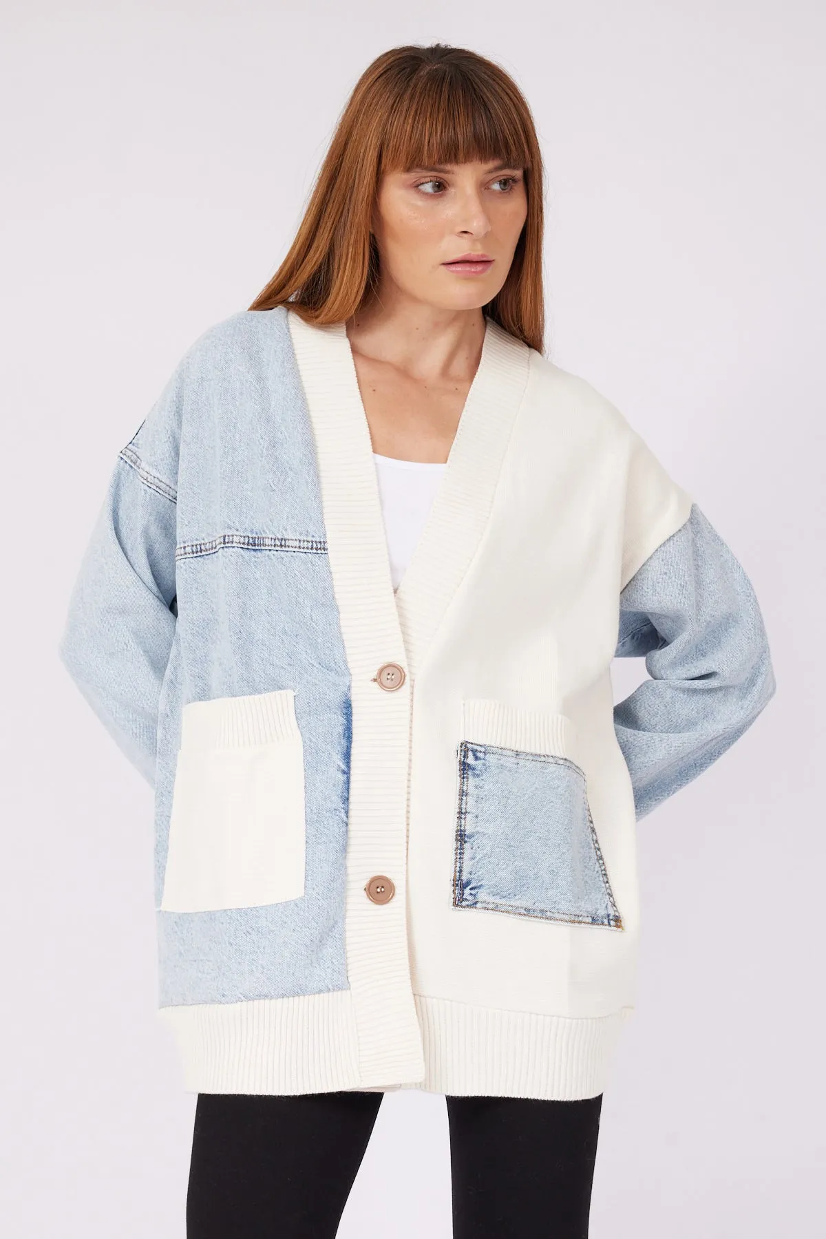 BEIGE COVERED JEAN CARDIGAN