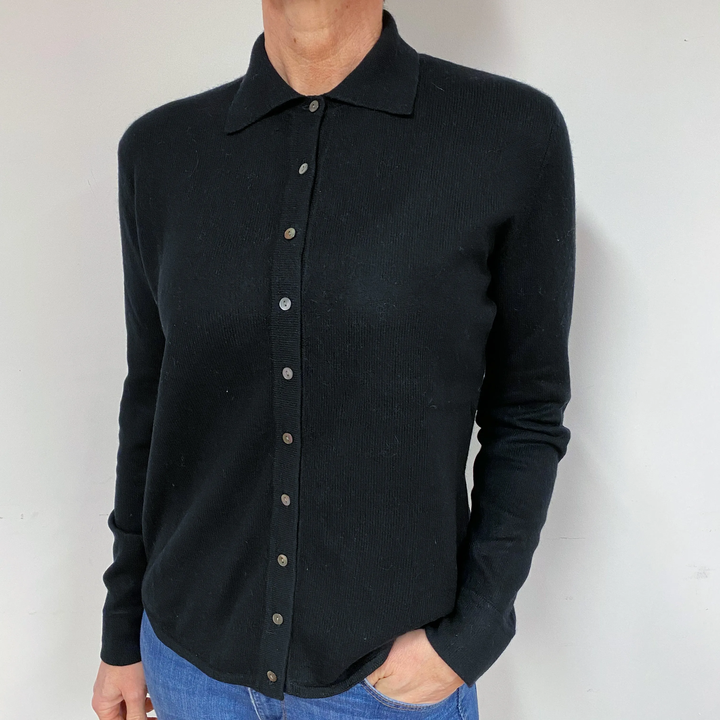 Black Cashmere Collared Cardigan Medium