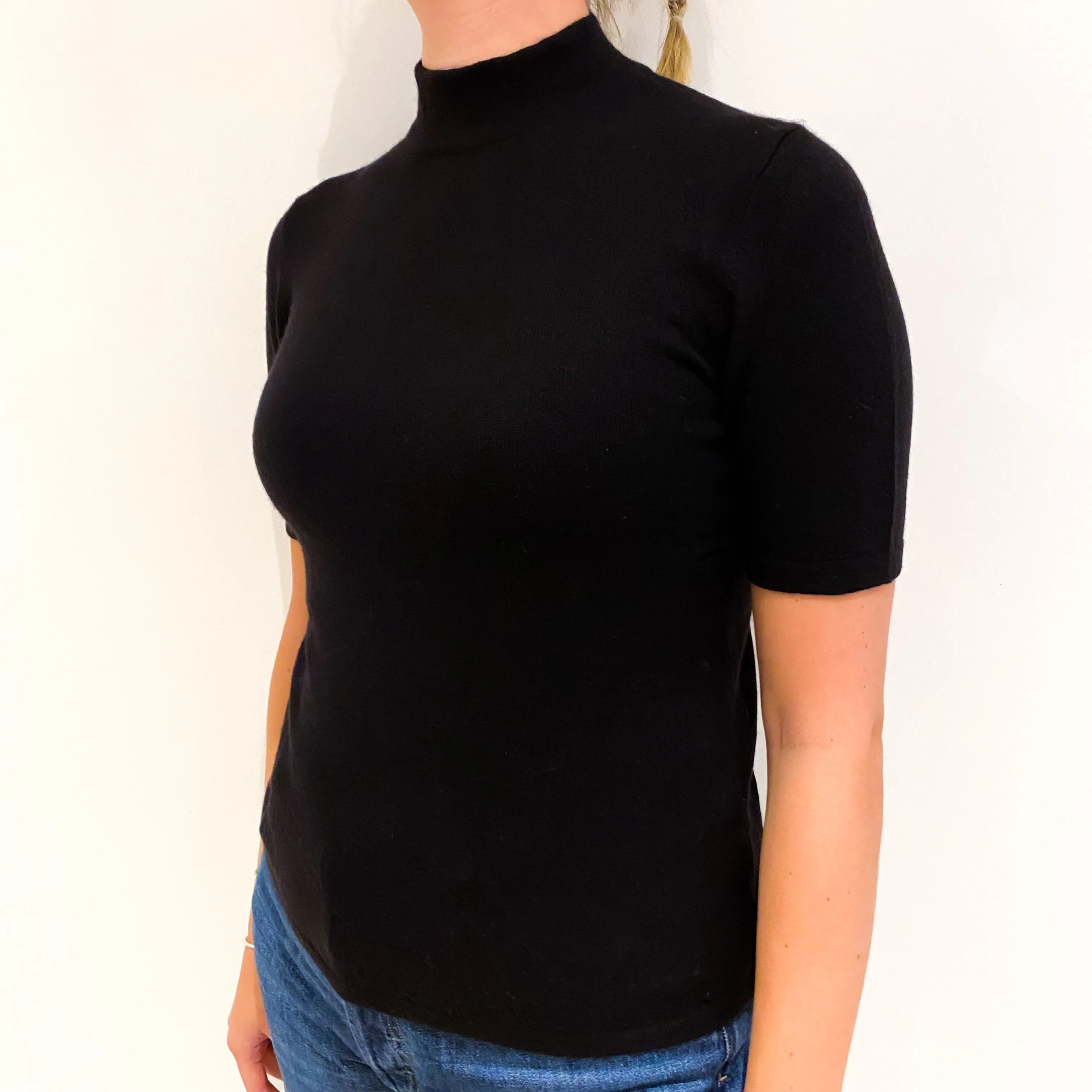Black Cashmere Turtleneck Short Sleeve Jumper Small