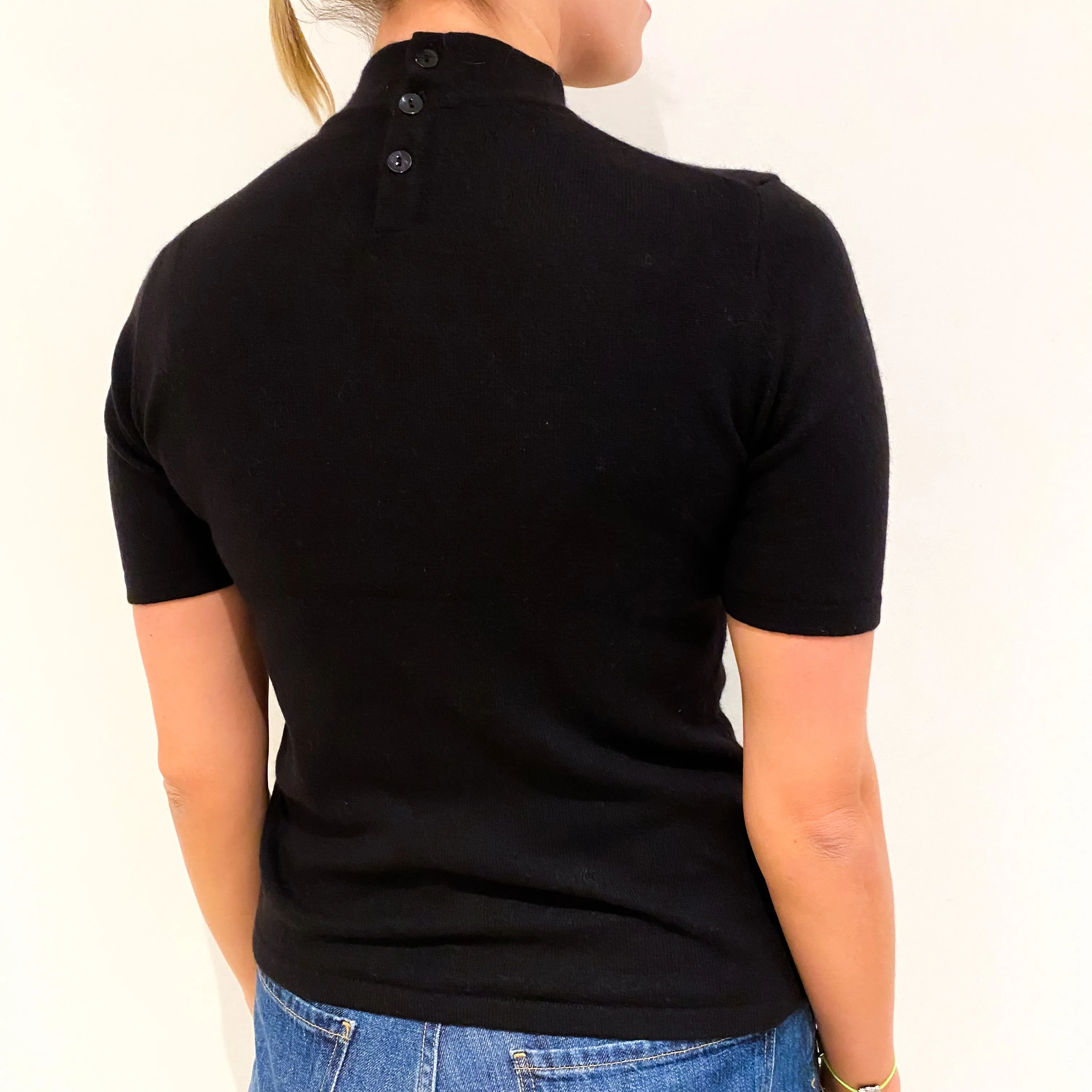 Black Cashmere Turtleneck Short Sleeve Jumper Small