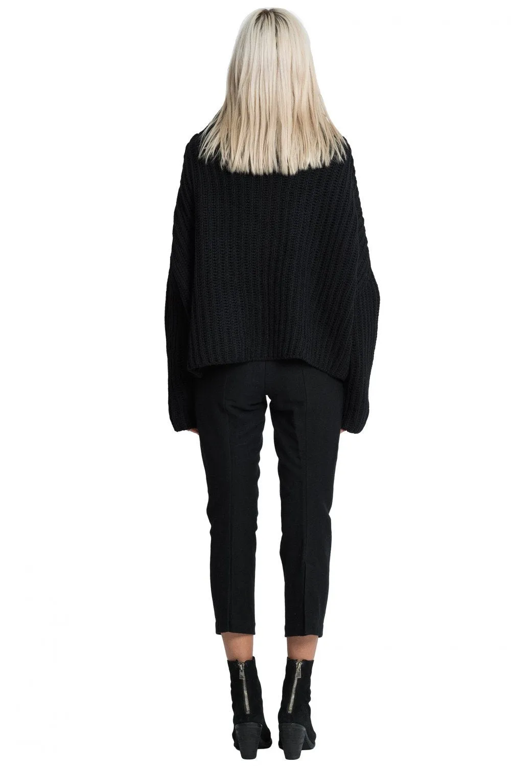 Black Fisherman Rib High Neck Jumper
