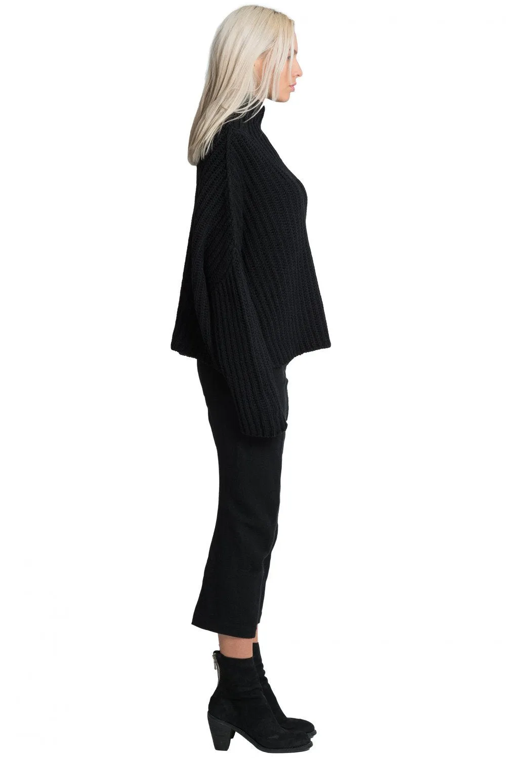 Black Fisherman Rib High Neck Jumper