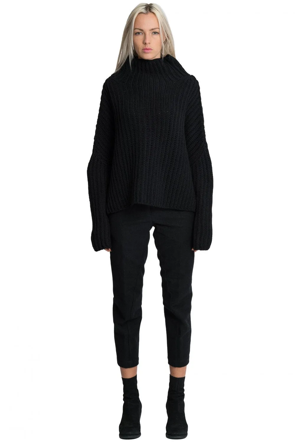 Black Fisherman Rib High Neck Jumper