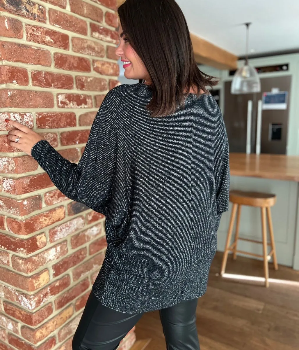 Black Metallic Batwing Jumper