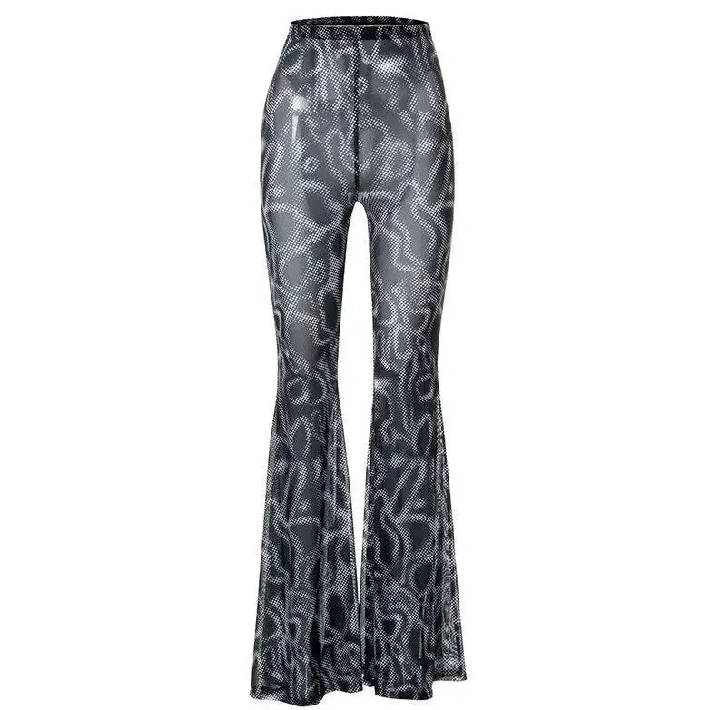 Black Neon Greent Flare Long Pants