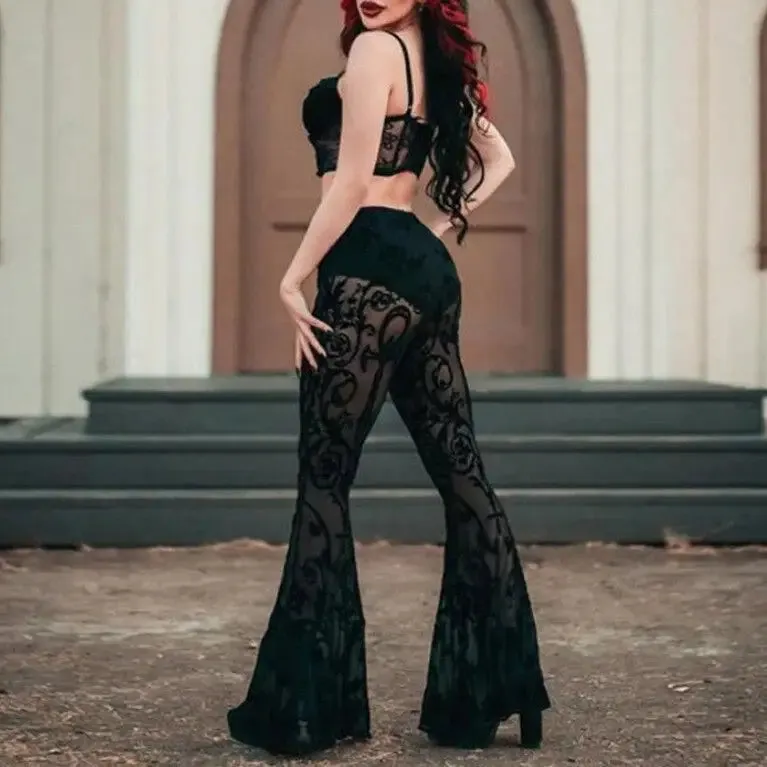Black Neon Greent Flare Long Pants