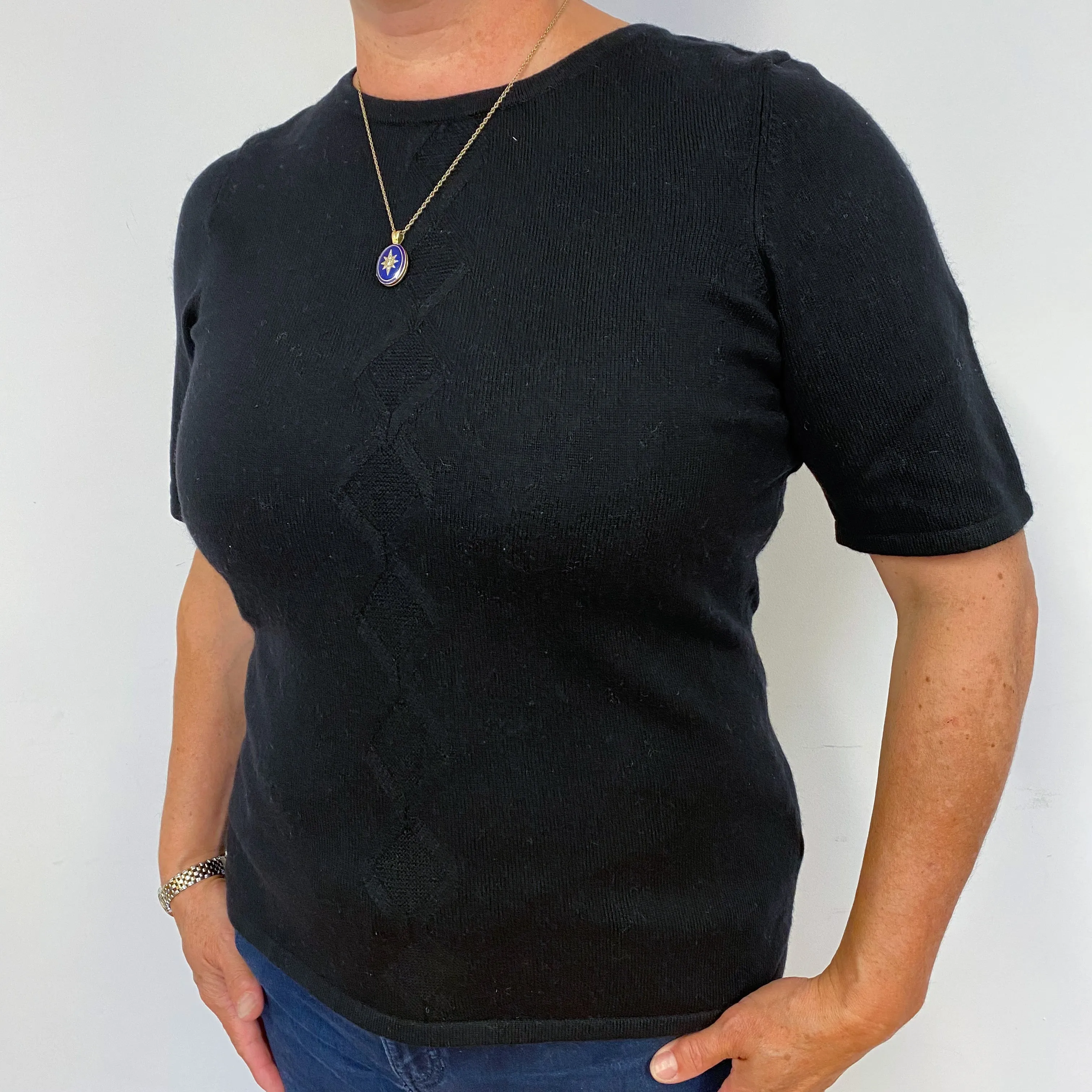 Black Short Sleeved Crew Neck Cashmere Jumper
