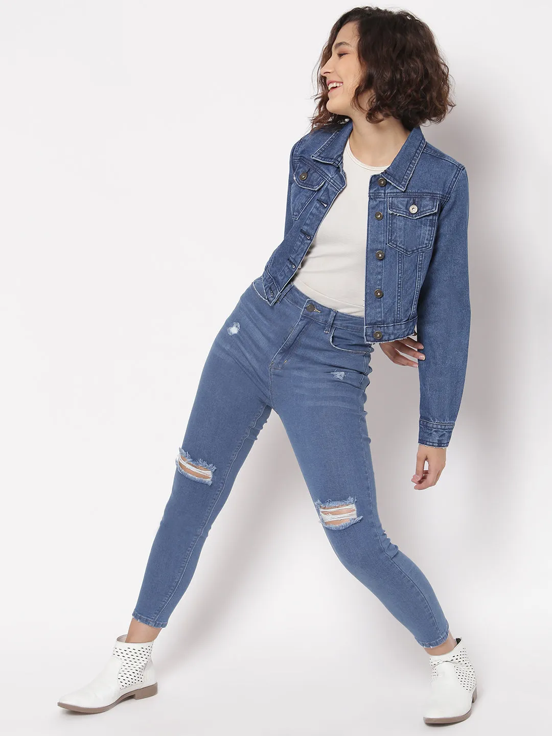 Blue Cropped Denim Jacket