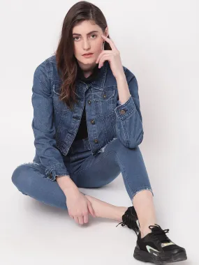 Blue Cropped Denim Jacket