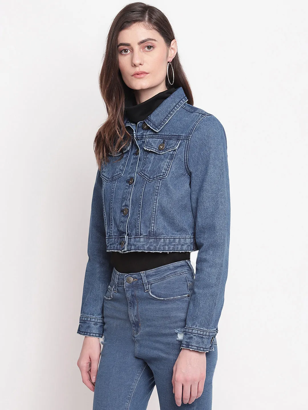 Blue Cropped Denim Jacket