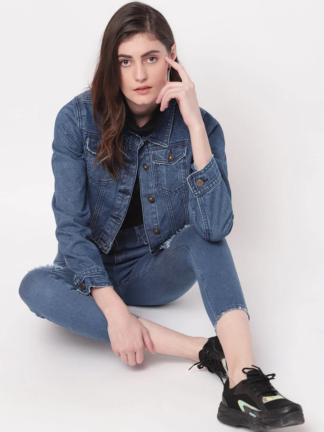 Blue Cropped Denim Jacket