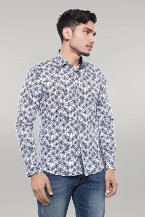 Blue Floral Patterned Long Sleeve White Men Shirt - Wessi