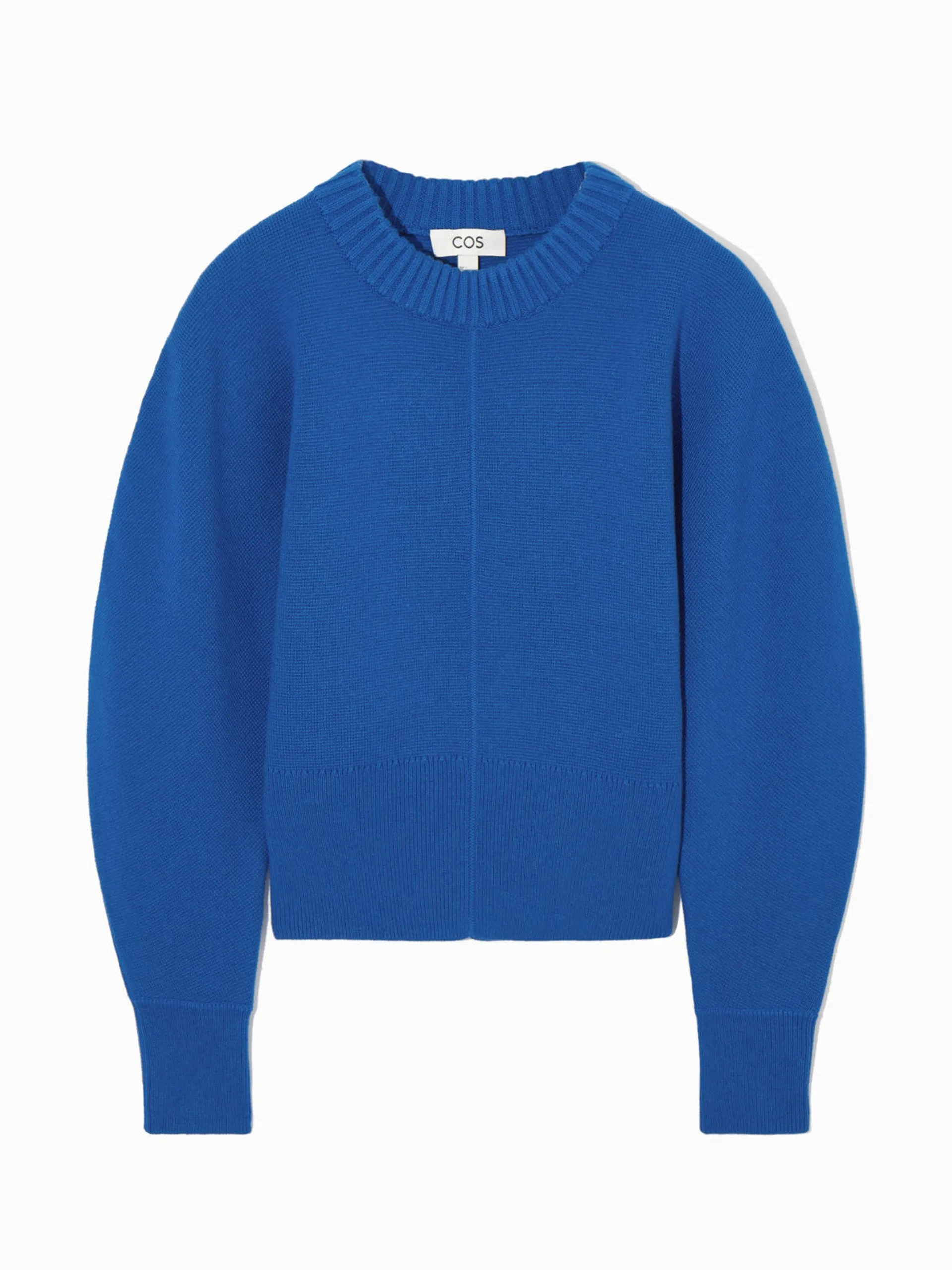 Blue power-shoulder wasited jumper