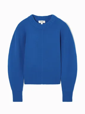 Blue power-shoulder wasited jumper