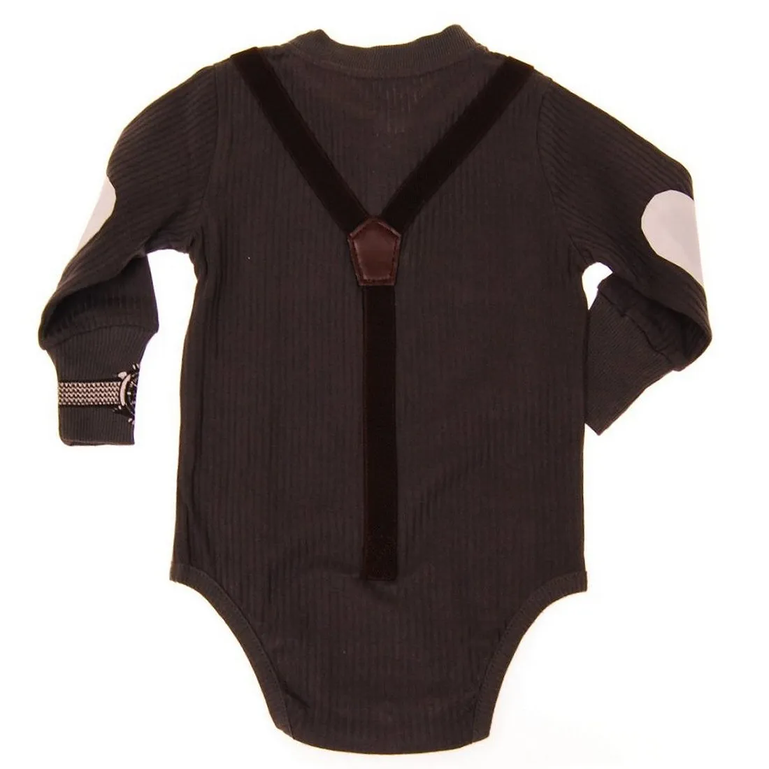 Bow Tie Suspenders Long Sleeve Henley Bodysuit by: Mini Shatsu