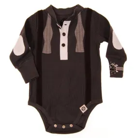 Bow Tie Suspenders Long Sleeve Henley Bodysuit by: Mini Shatsu
