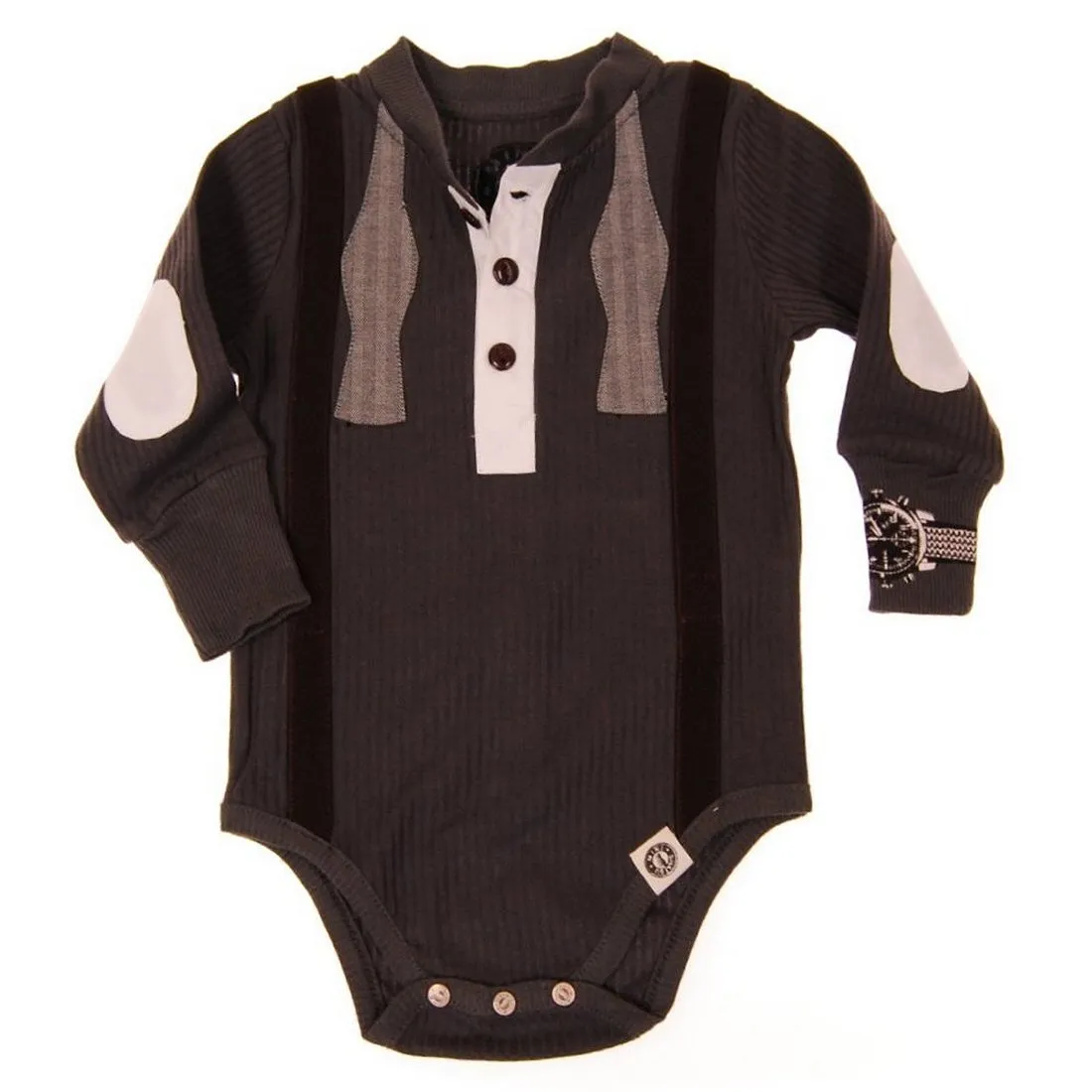 Bow Tie Suspenders Long Sleeve Henley Bodysuit by: Mini Shatsu