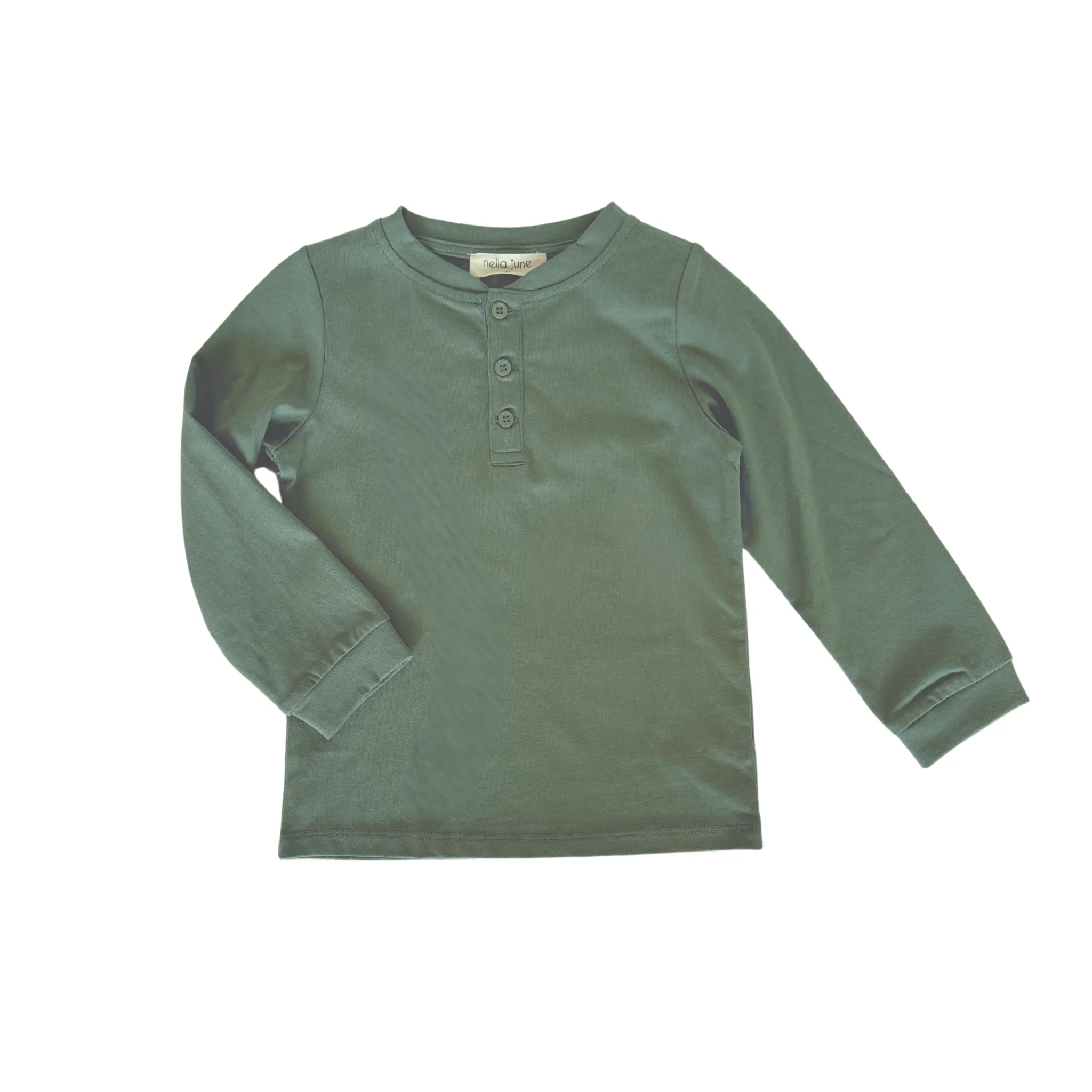 Boys' Long Sleeve Henley in Dark Green