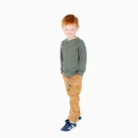 Boys' Long Sleeve Henley in Dark Green